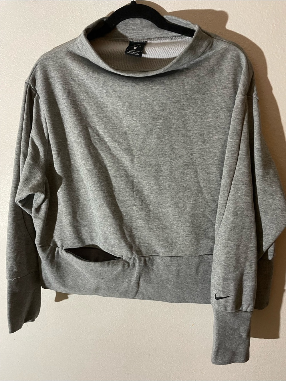 Nike Women's Light Gray Cropped Crew Sweatshirt with Cutout